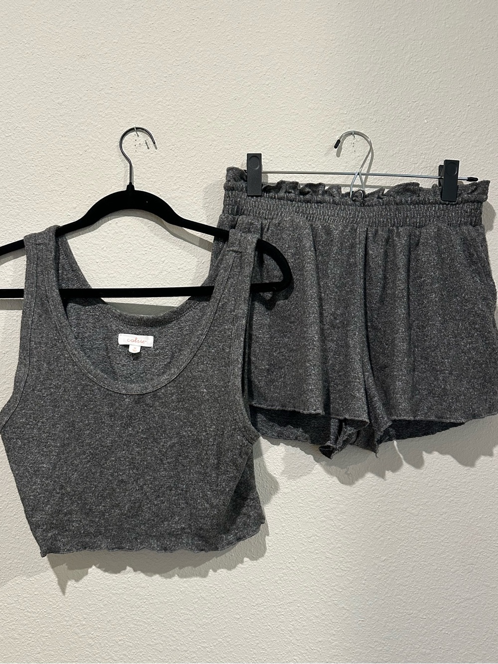 Colsie Charcoal Ribbed Tank & Shorts Lounge Set Medium